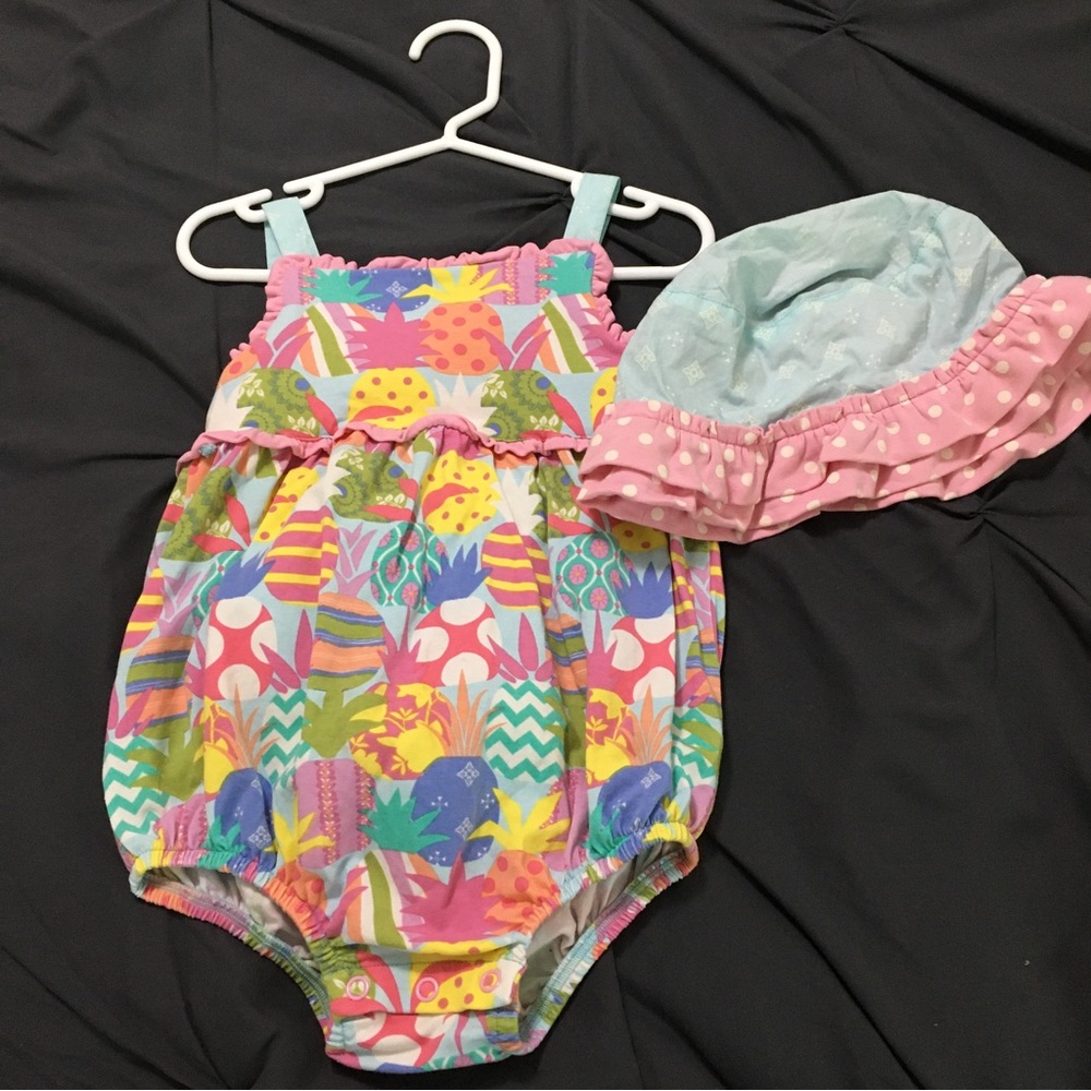 Matilda Jane Summer Pineapple Pink Bubble Romper with Sun Hat Baby Girl 18-24M